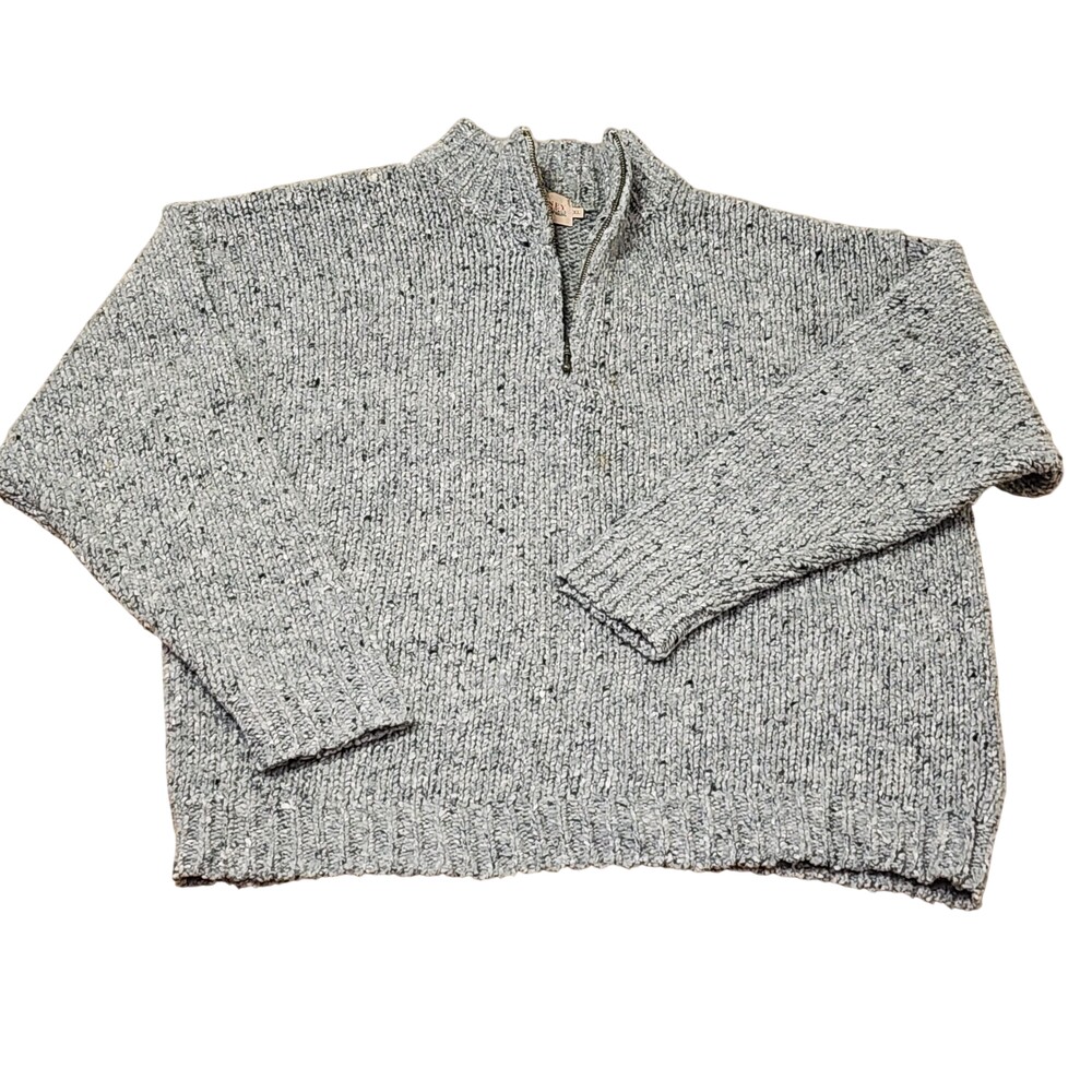 Blarney Country Heritage Sweater Mens XL Gray Wool 1/4 Zip Mock Neck Chunky Knit